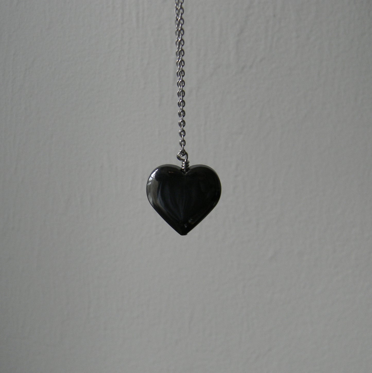 Large Hematite Heart Pendant Necklace