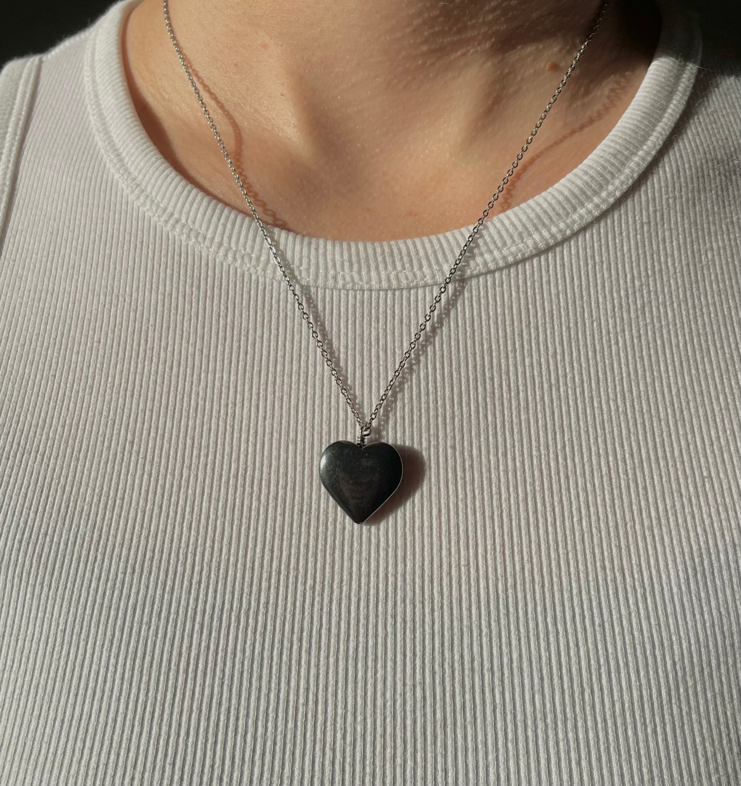 Large Hematite Heart Pendant Necklace